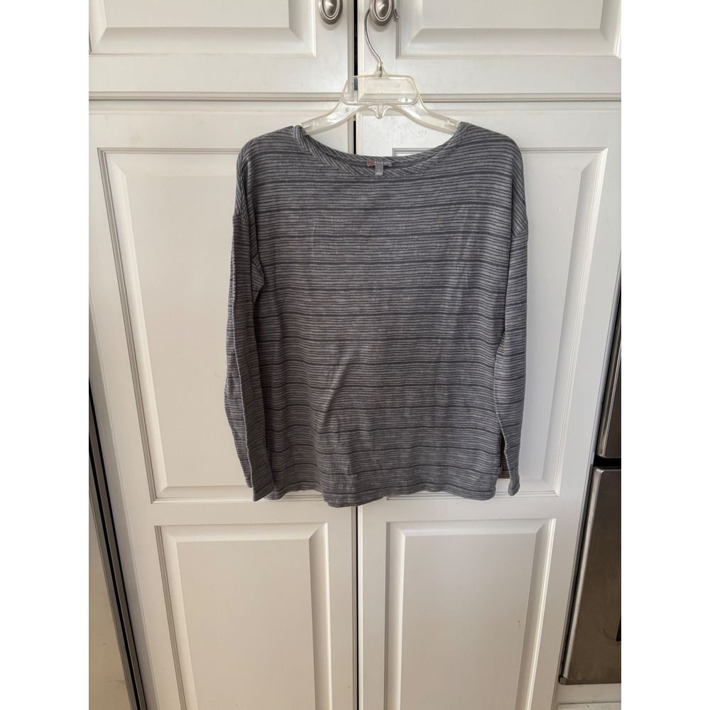 Talbots Womens Grey Striped Long Sleeve Knit Top Boat Neck Cotton Blend Small